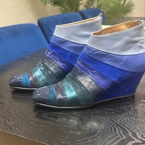 Stylish Blue and Teal Wedge Ankle Boots